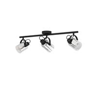 Eglo Lampada da soffitto Berregas, barra con 3 faretti, illuminazione con paralumi in vetro, metallo nero e vetro fumé, attacco E27