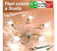 PLAFONIERA MODERNA CROMATA 5 L. LAMPADARIO CROMO FIORI CRISTALLO SOGGIORNO Angie [EEK: A++]