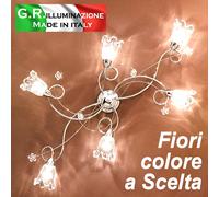 PLAFONIERA MODERNA CROMATA 6 LUCI LAMPADARIO DA SOFFITTO CRISTALLO SALOTTO Angie [EEK: A++]