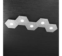 Plafoniera Moderna Hexagon Metallo Foglia Argento 5 Luci Led 12X5W