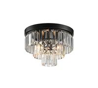 Plafoniera moderna in cristallo con base E14, 3 luci, rotonda, nera, con barra di cristallo trasparente, lampadario decorativo per camera da letto e corridoio