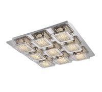Plafoniera moderna lampada da soggiorno lampada LED design cristalli quadrati, metallo, plastica, LED 45W 4950lm 3000K bianco caldo, LxPxH 40x40x6,5 cm
