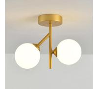 Plafoniera moderna Lampadario a sfera in vetro bianco latte Lampadario in ferro, Lampada da soffitto a fagiolo magico con molecola di metà secolo per Camera da letto Soggiorno Agriturismo (2 teste)