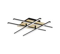 Eglo Led plafoniera Marinello 1, lampada da soffitto a quattro luci, in metallo, legno, plastica nera, naturale, bianco, illuminazione Led bianco caldo, soffitto corridoio