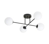 Plafoniera Moderna Morrigan 4 Luci In Acciao Nero E Sfere In Vetro Bianco