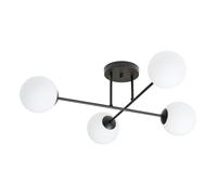 Plafoniera Moderna Morrigan 4 Luci In Acciao Nero E Sfere In Vetro Bianco [EEK: A++]