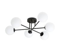 Plafoniera Moderna Morrigan 6 Luci In Acciao Nero E Sfere In Vetro Bianco