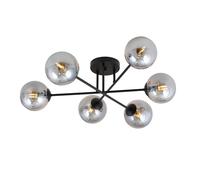 Plafoniera Moderna Morrigan 6 Luci In Acciao Nero E Sfere In Vetro Fumè