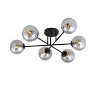 Plafoniera Moderna Morrigan 6 Luci In Acciao Nero E Sfere In Vetro Fum