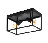 Eglo Silentina Lampada da soffitto, plafoniera a 2 luci, stile industriale in acciaio, lampada da soggiorno in nero, lampada da cucina, lampada da corridoio a soffitto con attacco E27