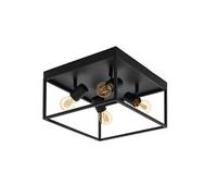 Eglo Silentina Lampada da soffitto, plafoniera a 4 luci, stile industriale in acciaio, lampada da soggiorno in nero, lampada da cucina, lampada da corridoio a soffitto con attacco E27