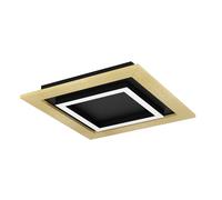 EGLO LED a soffitto Tirrenara, lampada quadrato dimmerabile con telecomando, FSC100HB, luce a soffitto in legno, metallo in nero e plastica in bianco, illuminazione bianco caldo - freddo