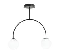 Plafoniera Moderna Utu 2 Luci In Acciaio Nero E Vetro Bianco