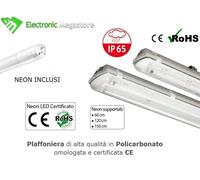 PLAFONIERA NEON SINGOLA E DOPPIA STAGNA T8 PER ESTERNO NEON LED INCLUSI