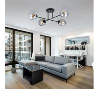 Plafoniera Nero Grafite B: 55cm Vetro Fumé Metallo 4-flammig E14 Deckenleuchte