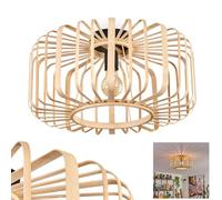 Plafoniera Oravi, lampada a soffitto in metallo in nero, con paralume in bambù/legno, Ø 45 cm, 1 luce, attacco E27, Luce moderna con gioco di luci, senza lampadina
