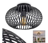 Plafoniera Oravi, lampada da soffitto rotonda in metallo di colore nero, 1 luce, attacco E27, senza lampadina, Ø 30 cm, luce retrò/vintage con grande effetto luminoso grazie all'ottica a reticolo