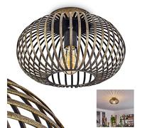 Plafoniera Oravi, lampada da soffitto rotonda in metallo in nero antico, 1 luce, attacco E27, senza lampadina, Ø 30 cm, luce retro/vintage con grande effetto luminoso grazie all'ottica a reticolo