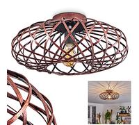 Plafoniera Oravi, plafoniera rotonda in metallo color rame/nero, 1 luce, attacco E27, Ø 40 cm, luce dal design retrò/vintage con grande effetto luminoso grazie all'ottica a reticolo, senza lampadina/e