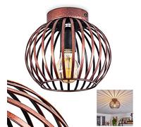 Plafoniera Oravi, plafoniera rotonda in metallo color rame/nero, attacco E27, Ø 20 cm, lampada dal design retro/vintage con grande effetto luminoso grazie all'ottica a reticolo, senza lampadina/e