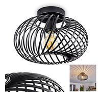 Plafoniera Oravi, plafoniera rotonda in metallo nero, 1 luce, attacco E27, Ø 30 cm, luce dal design retrò/vintage con grande effetto luminoso grazie all'ottica a reticolo, lampadine non incluse