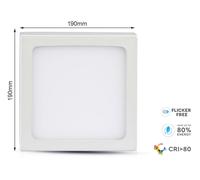 Plafoniera Pannello Led Slim Montaggio a Plafone Quadrato 190X190X24mm 18W