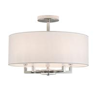 Plafoniera Paralume IN Tessuto Rotondo D: 50 CM H:38 CM Nichel Bianco 5x E14
