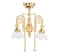 Plafoniera per Casa delle Bambole in Scala 1:12, Lampadario di Cristallo Mini Casa delle Bambole retrò, Lampada da Soffitto a Fiore a Doppia Testa con Dettagli Vivaci per il (Oro)
