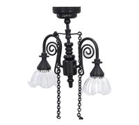 Plafoniera per Casa delle Bambole in Scala 1:12, Lampadario di Cristallo Mini Casa delle Bambole retrò, Lampada da Soffitto a Fiore a Doppia Testa con Dettagli Vivaci per il (Nero)