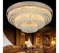 Plafoniera, Plafoniere Moderne in Cristallo Lampade Plafoniere in Cristallo Rotondo Oro Illuminazione a LED Compatible with La Casa/D80Cm 3 Strati,Lampadario