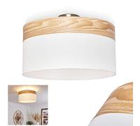 Plafoniera Pontresina, lampada da soffitto rotonda in tessuto/plastica/metallo in bianco/look legno/nickel opaco, luce moderna con effetto luminoso, Ø 40 cm, 3 luci, 3 x E27, senza lampadina/e