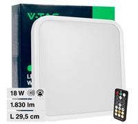 V-Tac Plafoniera Led 18w Quadrata Con Telecomando E Sensore Di Movimento A Microonde Corpo Bianco Luce 4000k Ip44 - 76661