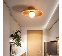 Plafoniera retrò in legno con paralume a sfera in vetro, 3 misure (18/28/35 cm), lampada da soffitto rustica in legno per atrii, ingressi, corridoi e soggiorni (35 cm, finitura in legno)