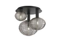 PLAFONIERA RIPPLE NERA 3 LUCI ATTACCO E27 53,5X39X48CM IN VETRO SOFFIATO OPALE