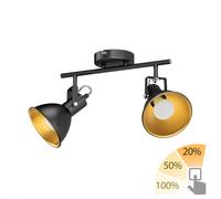 Plafoniera RISI E14 a due luci in metallo nero-oro incl. lampade LED 3 livelli [EEK: F]