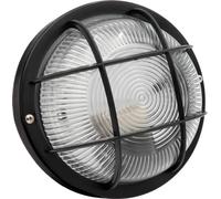 Plafoniera Rotonda da Parete o Soffitto, Brennenstuhl, Portalampada con Griglia in Plastica Resistente, Attacco E27, Max 60W, Applique per Interno & Esterno, IP44, Nero
