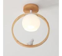 Plafoniera rustica for montaggio a semi-incasso in stile rustico, plafoniera in legno a 1 luce, plafoniere for ingresso portico corridoio, lampada nordica in legno con paralume in vetro for corridoio