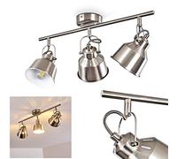 Plafoniera Safari, plafoniera in metallo in acciaio spazzolato/bianco, 3 luci, con faretti regolabili ed effetto luce, 3 x attacco E14, faretto in design retro/vintage, senza lampadina/e