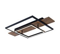 Plafoniera sala da pranzo lampada da soffitto funzione memory 3 livelli aspetto legno LED con aspetto legno, alluminio metallo nero, 1x LED 24W 1100Lm bianco caldo, LxPxH 60x40x10 cm