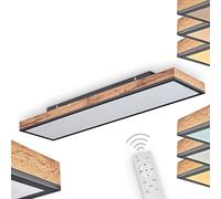 Plafoniera Salmi LED, in metallo/MDF in look nero/marrone/legno, 1 luce, 24 watt, 150-1500 lumen, colore della luce 2700-6000 Kelvin, dimmerabile tramite telecomando in dotazione