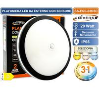 PLAFONIERA SMD LED CIRCOLARE 20W CON SENSORE DI MOVIMENTO SWITCH SELEZIONE LUCE