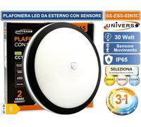 PLAFONIERA SMD LED CIRCOLARE 30W CON SENSORE DI MOVIMENTO SWITCH SELEZIONE LUCE