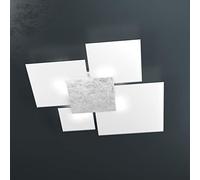 PLAFONIERA SOFFITTO LAMPADA MODERNA GRANDE 4 VETRI UPGRADE TOP LIGHT 1148/90-FA PIASTRA FRONTALE FOGLIA ARGENTO CUCINA SALA CAMERA AMBIENTI INTERNI