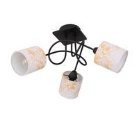 Plafoniera soggiorno lampada da soffitto lampada da pranzo lampada da camera da letto, metallo legno tessuto nero oro, 3 lampadine E14, H 27,5 cm
