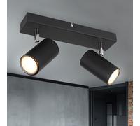 Plafoniera Spot 2 fiamme Faretto da soffitto nero Lampada da soffitto sala da pranzo con faretti orientabili, metallo, 2x GU10, LxPxH 26x6x12