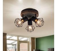 Plafoniera Spot Rotondo Lampada Spot 3x E27 Simil Legno Griglia Nero Regolabile [EEK: Non valutato]