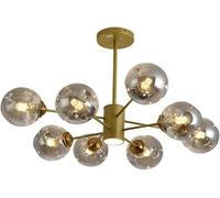 Plafoniera Sputnik con faretto LED - Lampadario a grappolo a Bolle di Vetro Dorato - Sfera Ambra Nera - Lampada a Sospensione Moderna di metà secolo,Luce soffusa