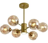 Plafoniera Sputnik con faretto LED - Lampadario a grappolo a Bolle di Vetro Dorato - Sfera Ambra Nera - Lampada a Sospensione Moderna di metà secolo,Luce soffusa