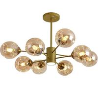 Plafoniera Sputnik con faretto LED - Lampadario a grappolo a Bolle di Vetro Dorato - Sfera Ambra Nera - Lampada a Sospensione Moderna di metà secolo,Luce soffusa
