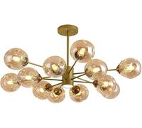 Plafoniera Sputnik con faretto LED - Lampadario a grappolo a Bolle di Vetro Dorato - Sfera Ambra Nera - Lampada a Sospensione Moderna di metà secolo,Luce soffusa